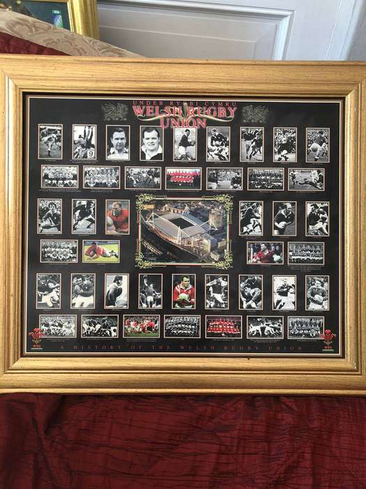 Framed Welsh Rugby Union History Print  Legendary Players & Moments, WRU Collectors Item