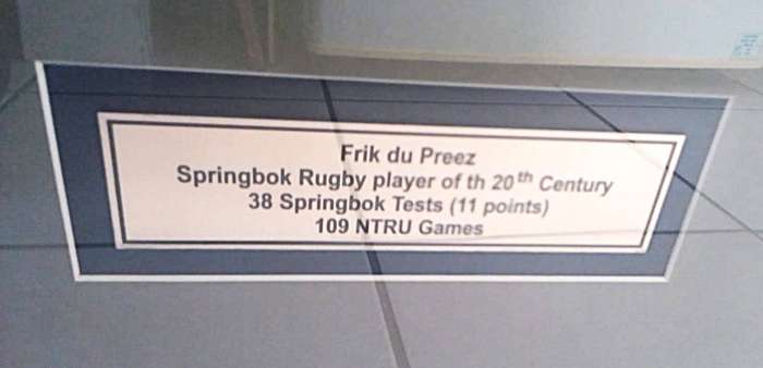 Framed Signed Frik du Preez Memorabilia Springbok Rugby Player of the 20th Century