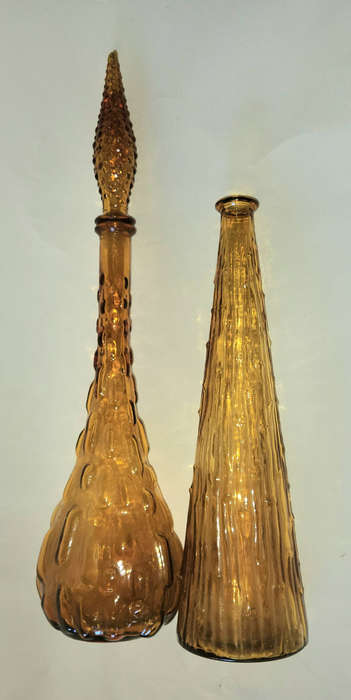 Mid Century Modern Italian Style Amber Empoli Italy Decanters Set Of Two