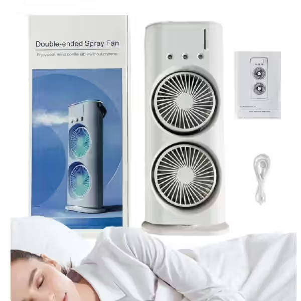 Rechargeable LED Dual Spray Mist Fan With Light And Remote Control