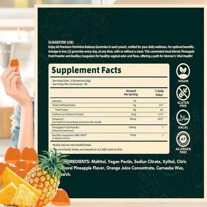 Premium Vital Nature Balance Feminine Gummies for Women's Sealed-1pack,Pineapple Feminine Gummies