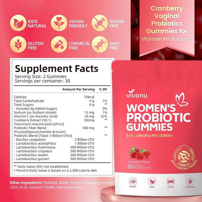 Vaginal Women Probiotic, Feminine Balance pH Gummies for Healthy Odor, Yeast Balance & Flora + Vitam
