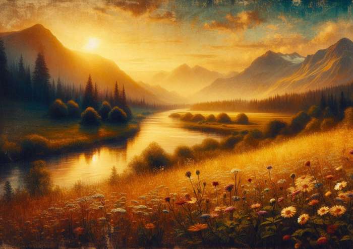 Digital Golden Horizon Serenity Wall Art