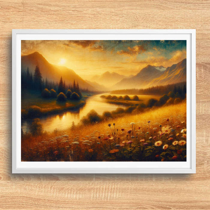 Digital Golden Horizon Serenity Wall Art