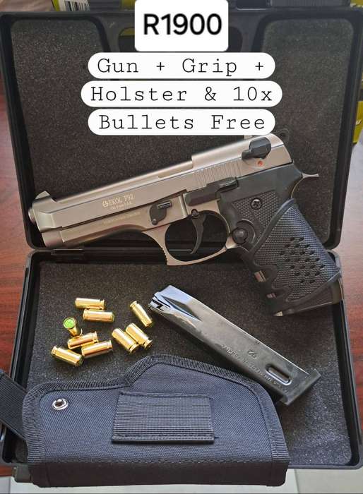 F92 Blank Gun with Grip, Holster & 10x free bullets