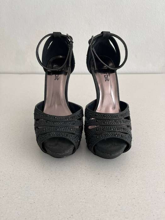 Open Toed High Heels with Black Rhinestones - Orbit Collection