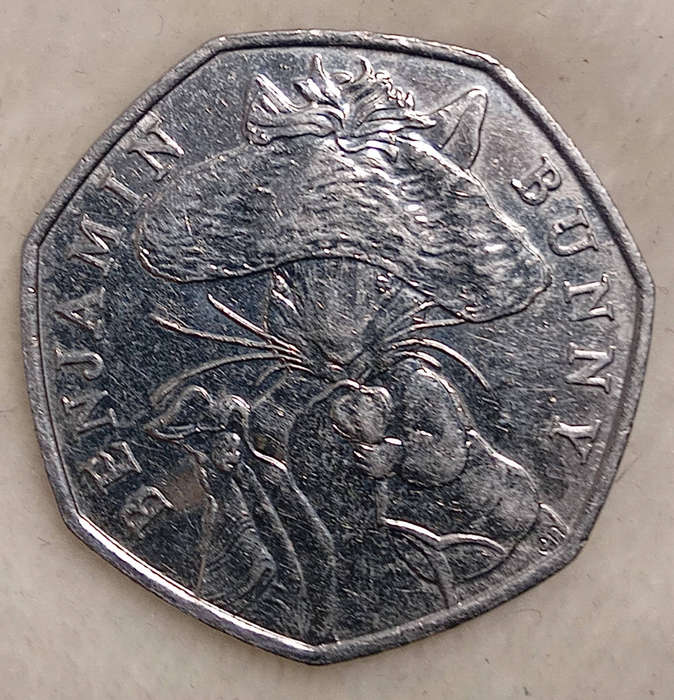 Beatrix Potter Collection: Benjamin Bunny 50 Pence Commemorative Coin.