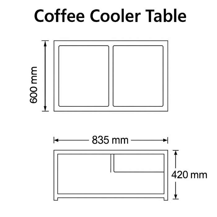 Coffee Cooler Table, Alpine White & Black Steel, Built-In Ice Bin  835×600×420 mm