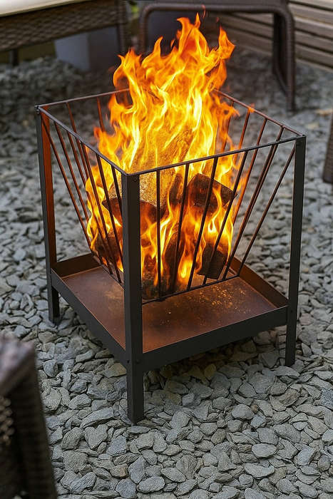 Square Steel Fire Basket  400 × 400 × 500 mm  Outdoor Patio/BBQ Use