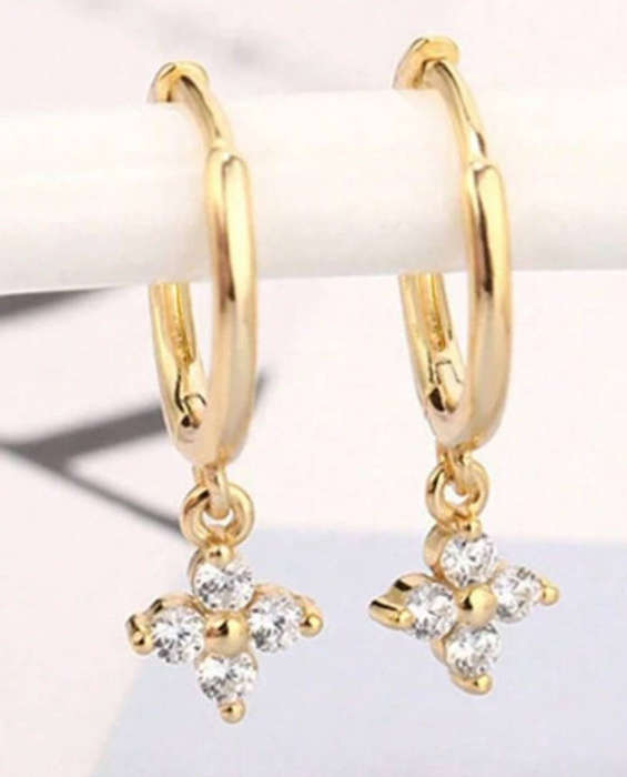 Gold Plated Flower Zirconia Drop Earrings