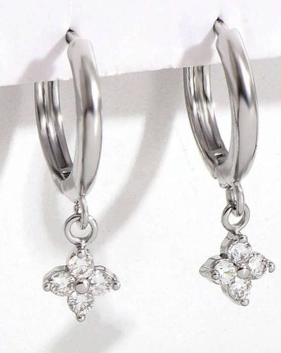 Silver Plated Flower Zirconia Drop Earrings