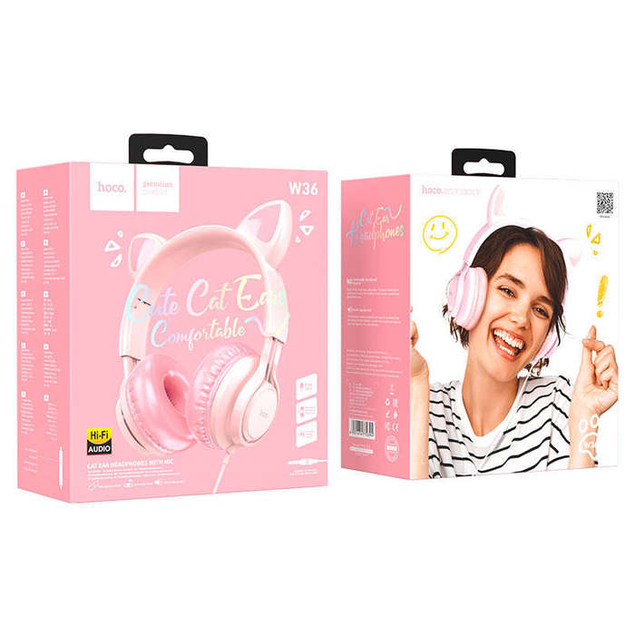 Hoco W36 Cat ear with mic Headphones  Pink