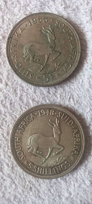 Union of South Africa 1948 and 1953 Five Shillings ( Crown)