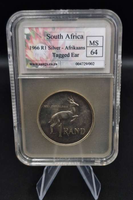 1966 R1 Silver Afrikaans - tagged ear (MS64)