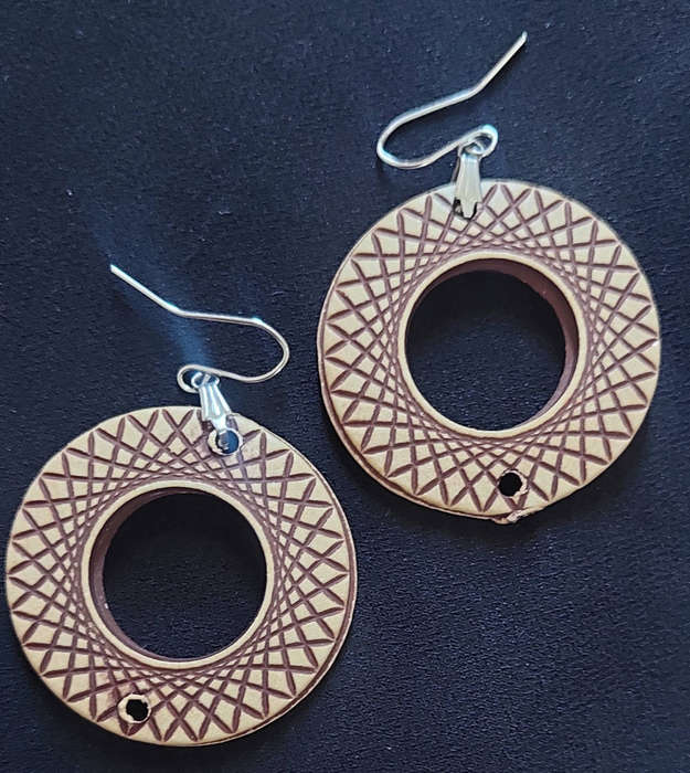 Homemade Wooden Circle Dangle Earings - Boho Tribal Design