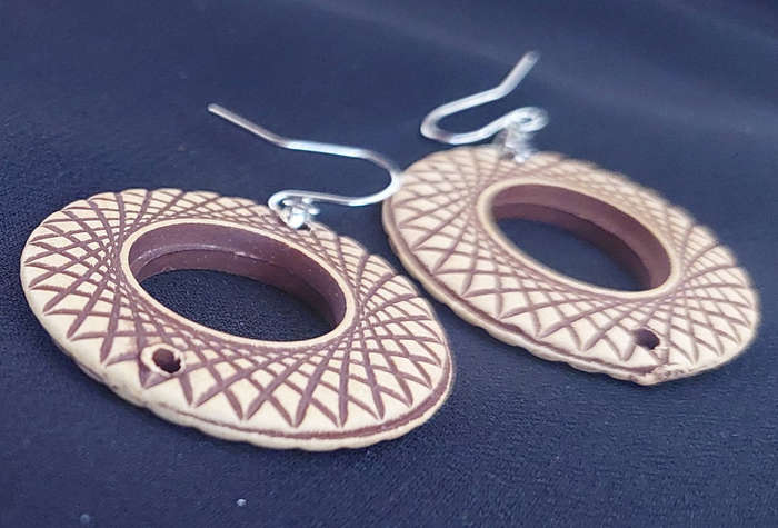 Homemade Wooden Circle Dangle Earings - Boho Tribal Design
