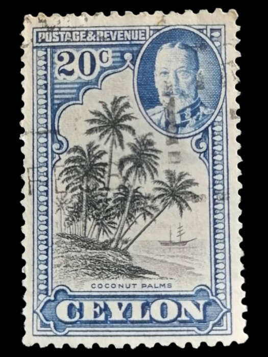 1936 Ceylon 20c Stamp - SG 374 - King George V & Coconut Palms