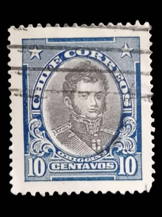 1912 Chile 10 Centavos Blue  Bernardo O'Higgins  SG CL 153