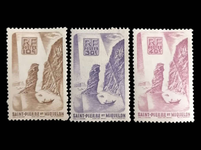 SaintPierre et Miquelon  Set of 3 MidCentury Postage Stamps (10c, 30c, 40c)