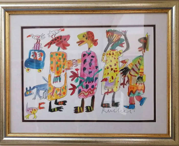 Elwin Buchel Water Colour Sketch- Rural Woman 1 290mmx200mm Framed
