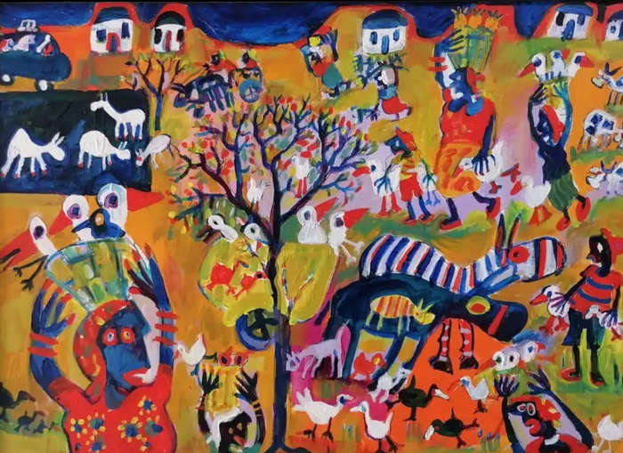 Elwin Buchel Painting Rural village in the eastern cape 500mm x 690mm Framed