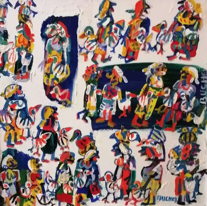 Elwin Buchel Painting Market Ladies 2 - 490mm x 500mm Framed