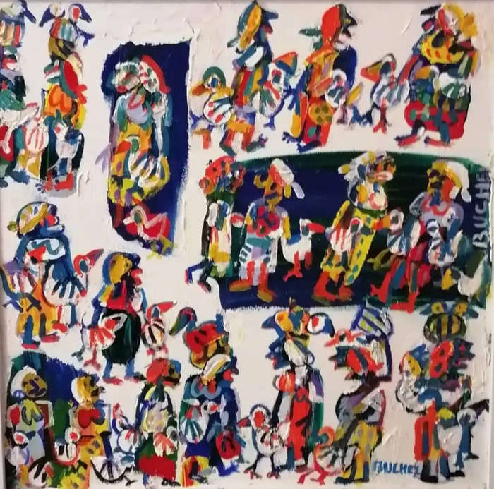 Elwin Buchel Painting Market Ladies 2 - 490mm x 500mm Framed