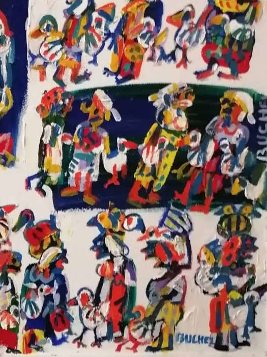 Elwin Buchel Painting Market Ladies 2 - 490mm x 500mm Framed