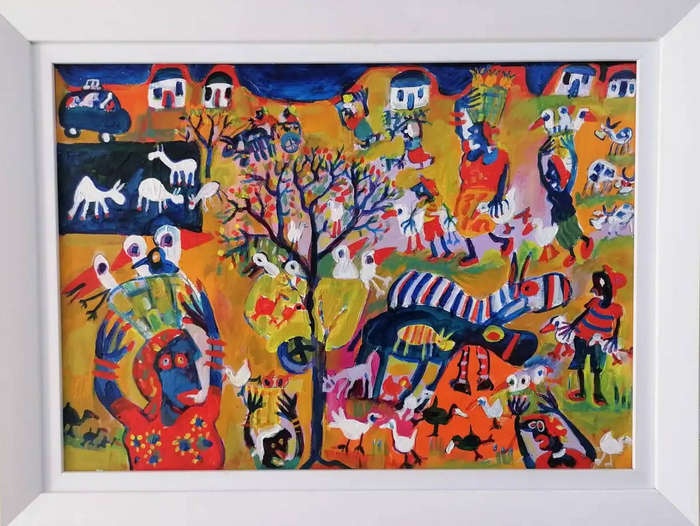 Elwin Buchel Painting Rural village in the eastern cape 500mm x 690mm Framed