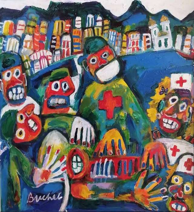 Elwin Buchel Painting - Surgery 1100mm x 1000mm Acrylic Framed