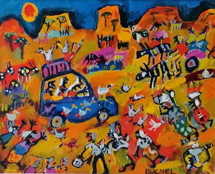 Elwin Buchel Painting - Taxi 470mm x600mm Framed