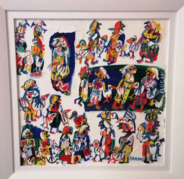Elwin Buchel Painting Market Ladies 2 - 490mm x 500mm Framed
