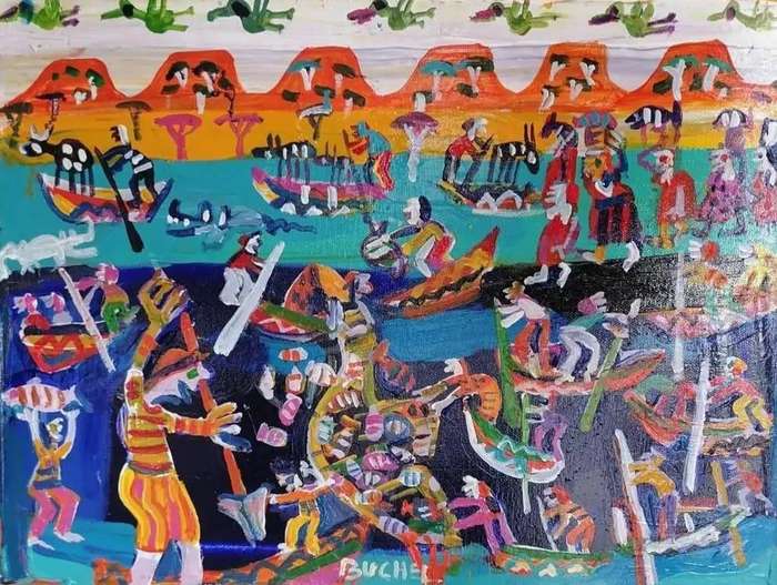 Elwin Buchel Painting  Water Sport 2 - 300mm x 400mm Box Framed