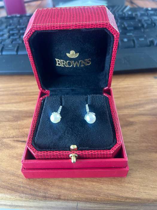 Brown's Pearl & Diamond Protea Earrings Set in 18ct White Gold