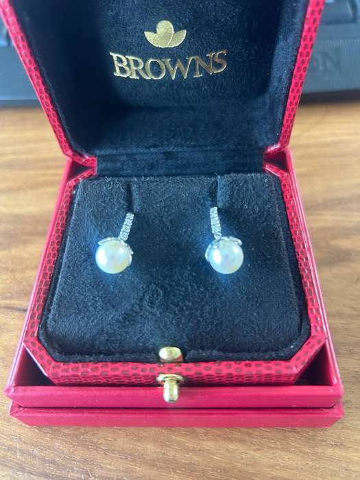 Brown's Pearl & Diamond Protea Earrings Set in 18ct White Gold