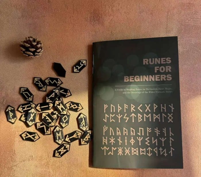 24-Piece Viking Rune Set with Rune Divination Book & Black Velvet Pouch