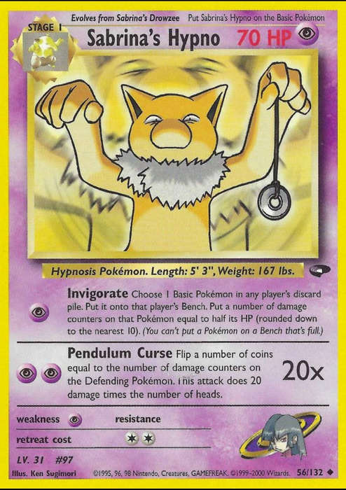 Pokémon Sabrinas Hypno #56  Gym Challenge NM  Ungraded