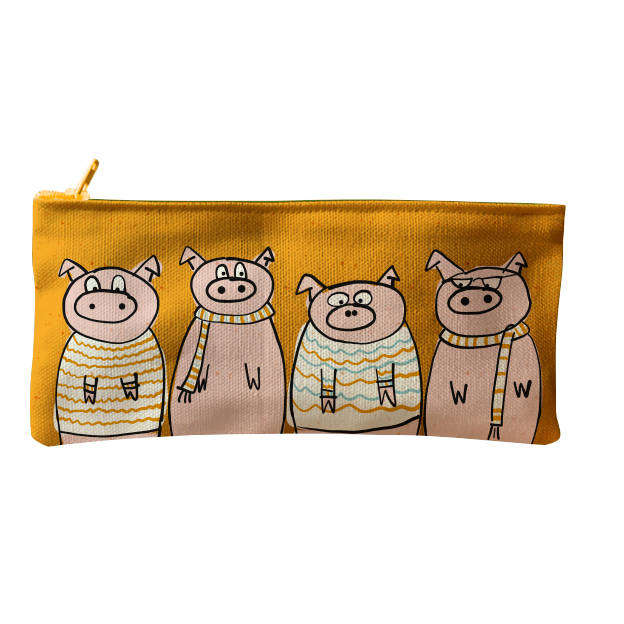 4 Little Pigs Pencil Bag - Orange