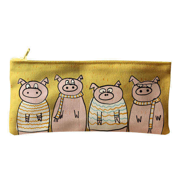 4 Little Pigs Pencil bag-yellow