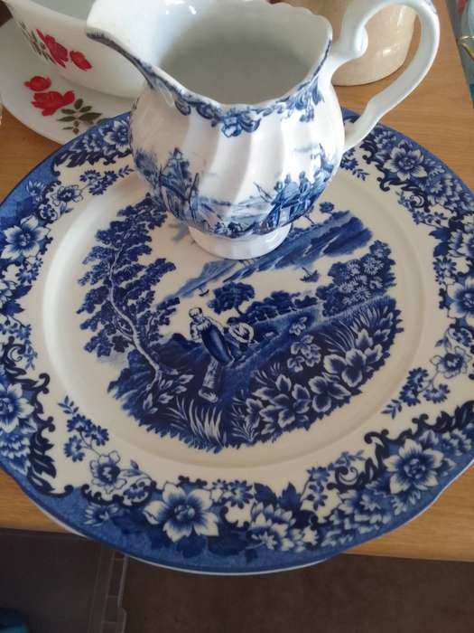 Antique plate and milk jug