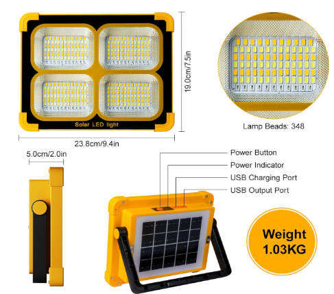 200w Rechargeable Solar Flood Light Outdoor Portable LED Reflector