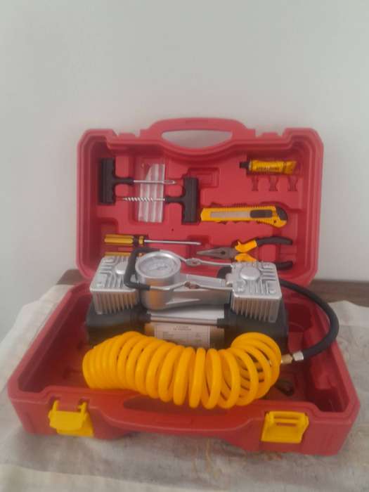 12V Twin Cylinder Portable Air Compressor with Tyre Repair Kit