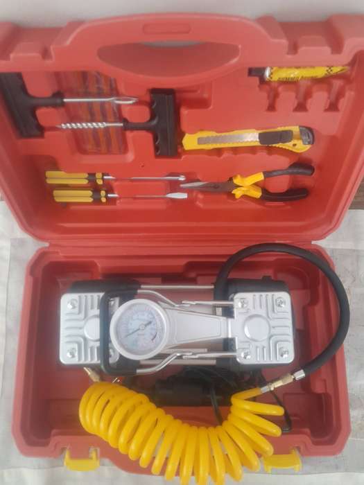 12V Twin Cylinder Portable Air Compressor with Tyre Repair Kit