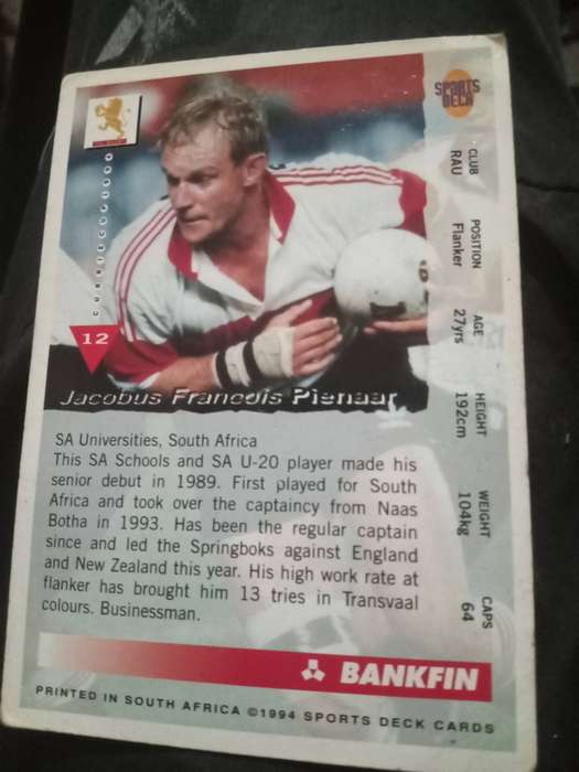 1994 Bankfin currie cup cards