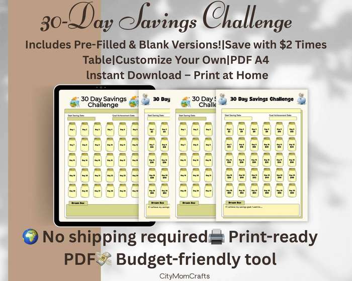 30-Day Savings Challenge  Printable PDF Money Tracker