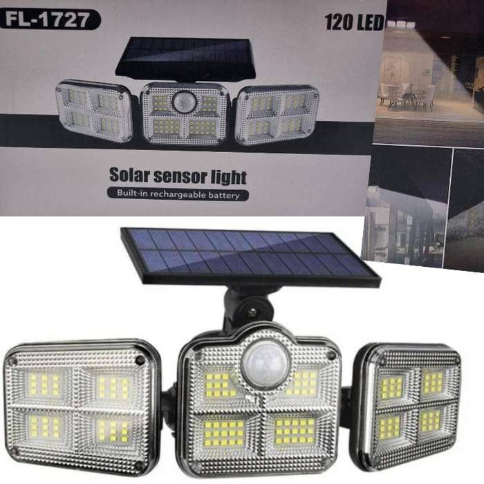 3-Head Solar Outdoor Motion Sensor Light  Waterproof LED Security Light