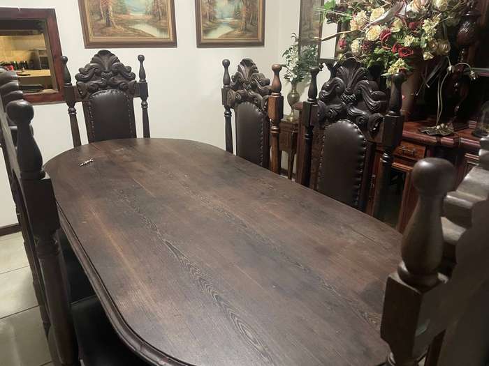 Antique Jacobean Furniture Collection  Buffet Table + Dark Oak Dining Set