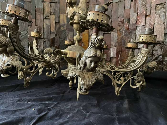 Antique French-Style Bronze Medusa Chandelier  8 Arm