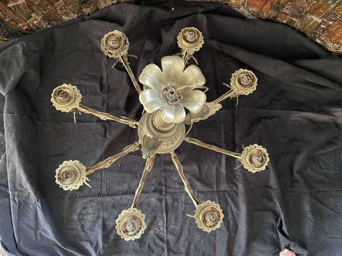 Antique French-Style Bronze Medusa Chandelier  8 Arm