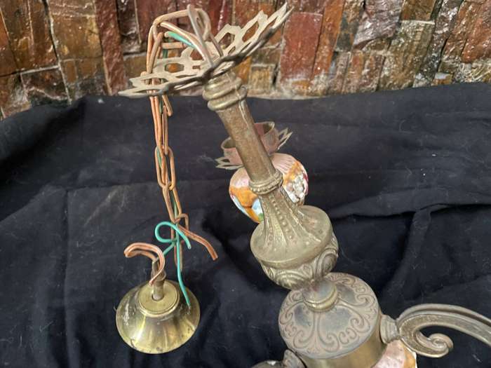 Vintage Italian 3-Arm Chandelier  Porcelain Globes & Original Champagne Glass